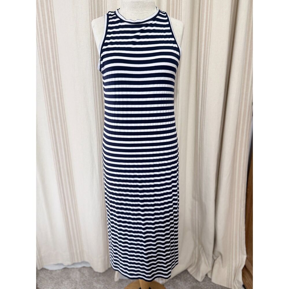 LOFT Beach Navy White Striped Sleeveless Maxi Dress Small Coastal Nautical